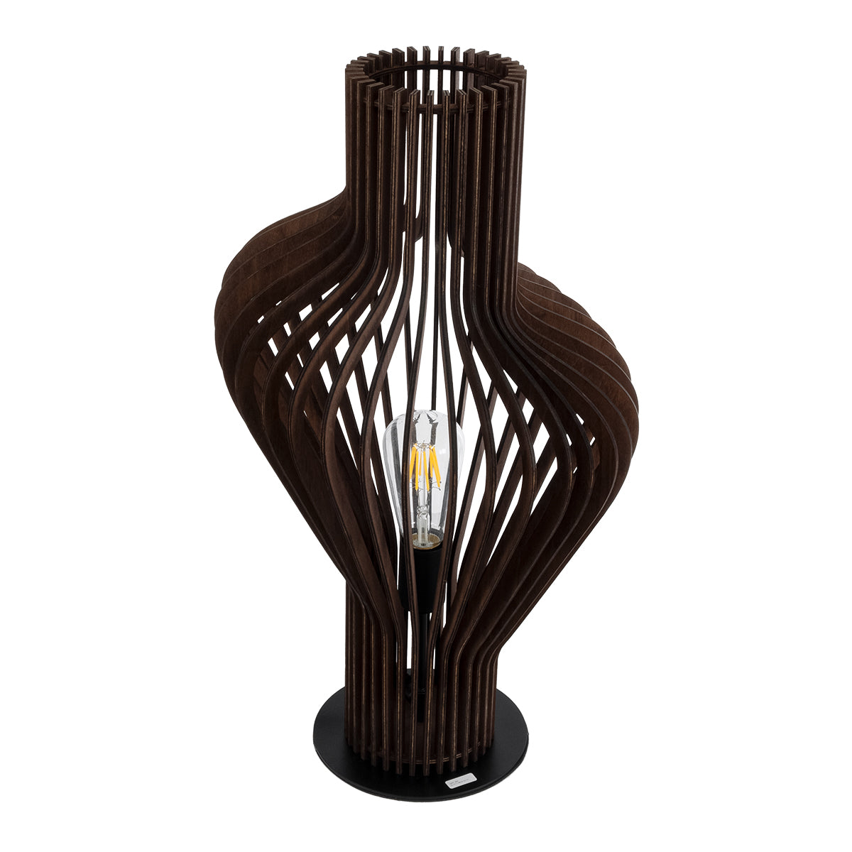 GloboStar® MIHIRO 02177 Boho Επιτραπέζιο Φωτιστικό Μονόφωτο 1 x E27 AC220-240V IP20 - Φ33 x Υ57cm - Καφέ Σκούρο Ξύλινο με Μαύρη Μεταλλική Βάση Πλέγμα - 5 Χρόνια Εγγύηση - ledmania.gr