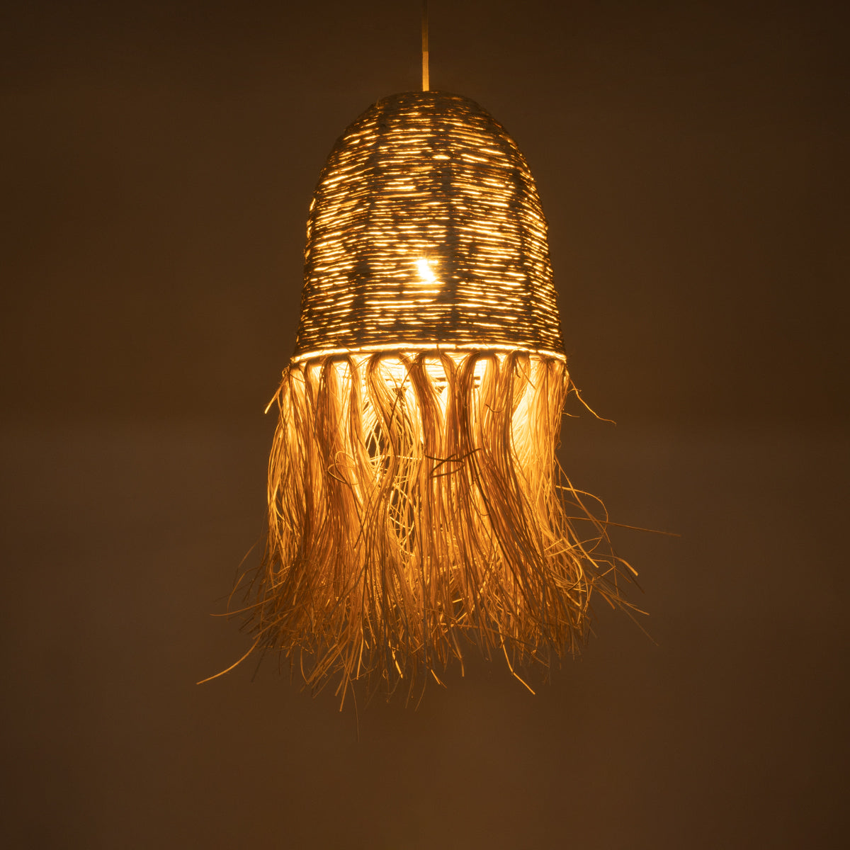 GloboStar® MARTINIQUE 02178 Boho Φωτιστικό Οροφής Μονόφωτο 1 x E27 AC220-240V IP20 - Φ34 x Υ70cm - Μπεζ Φυσική Ράφια Νήμα Πλέγμα Καμπάνα - 5 Χρόνια Εγγύηση - ledmania.gr