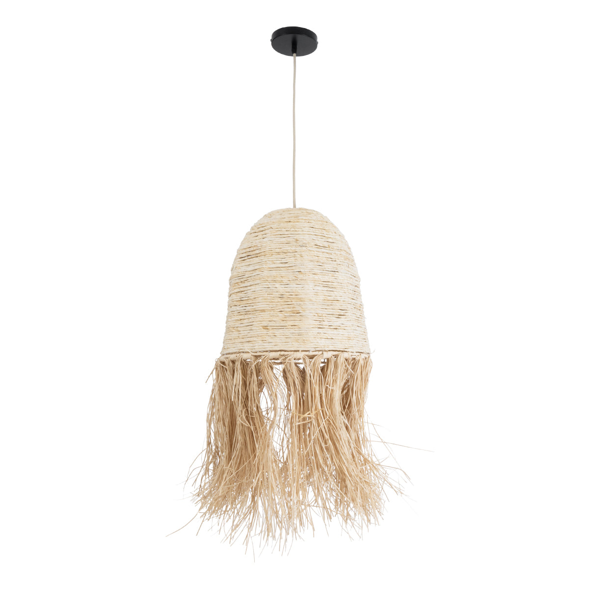 GloboStar® MARTINIQUE 02178 Boho Φωτιστικό Οροφής Μονόφωτο 1 x E27 AC220-240V IP20 - Φ34 x Υ70cm - Μπεζ Φυσική Ράφια Νήμα Πλέγμα Καμπάνα - 5 Χρόνια Εγγύηση - ledmania.gr