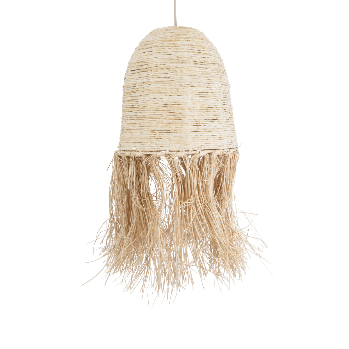 GloboStar® MARTINIQUE 02178 Boho Φωτιστικό Οροφής Μονόφωτο 1 x E27 AC220-240V IP20 - Φ34 x Υ70cm - Μπεζ Φυσική Ράφια Νήμα Πλέγμα Καμπάνα - 5 Χρόνια Εγγύηση - ledmania.gr