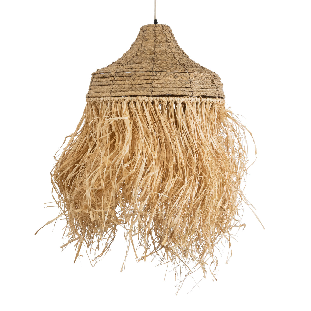 GloboStar® PORTOFERRAIO 02185 Boho Φωτιστικό Οροφής Μονόφωτο 1 x E27 AC220-240V IP20 - Φ50 x Υ80cm - Μπεζ με Καφέ Φυσική Ράφια Νήμα Πλέγμα Καμπάνα - 5 Χρόνια Εγγύηση - ledmania.gr
