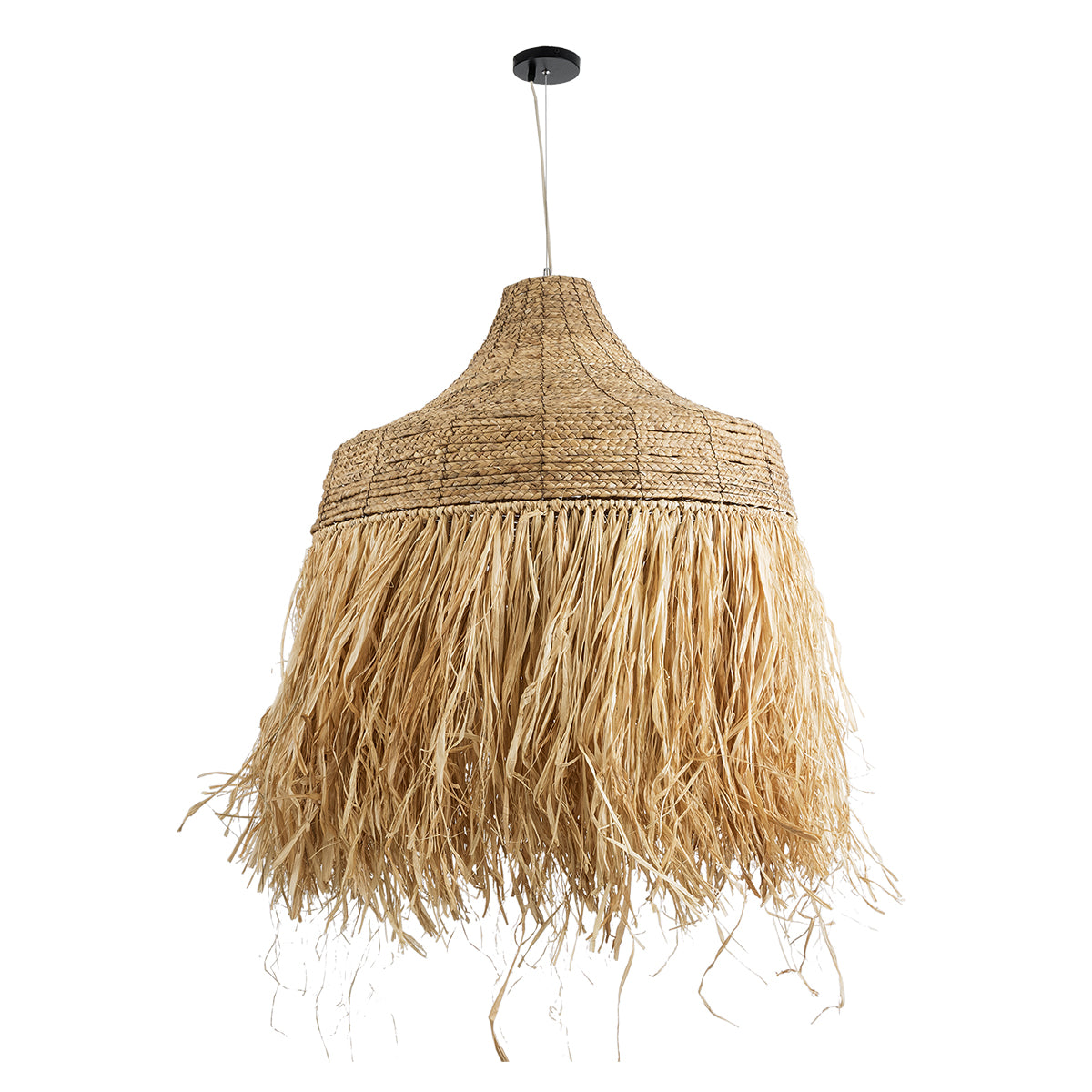 GloboStar® NEGRIL 02186 Boho Κρεμαστό Φωτιστικό Οροφής Μονόφωτο 1 x E27 AC220-240V IP20 - Φ80 x Υ120cm - Μπεζ Φυσική Ράφια Νήμα Πλέγμα Καμπάνα - 5 Χρόνια Εγγύηση - ledmania.gr