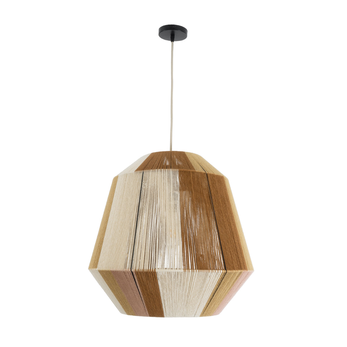 GloboStar® CORRALEJO 02187 Boho Φωτιστικό Οροφής Μονόφωτο 1 x E27 AC220-240V IP20 - Φ50 x Υ50cm - Μπεζ με Λευκό και Καφέ με Ροζ Λεπτό Νήμα Βαμβακερό Πλέγμα Καμπάνα - 5 Χρόνια Εγγύηση - ledmania.gr