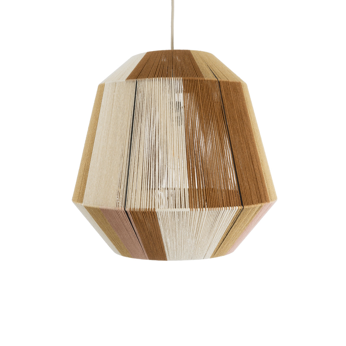 GloboStar® CORRALEJO 02187 Boho Φωτιστικό Οροφής Μονόφωτο 1 x E27 AC220-240V IP20 - Φ50 x Υ50cm - Μπεζ με Λευκό και Καφέ με Ροζ Λεπτό Νήμα Βαμβακερό Πλέγμα Καμπάνα - 5 Χρόνια Εγγύηση - ledmania.gr