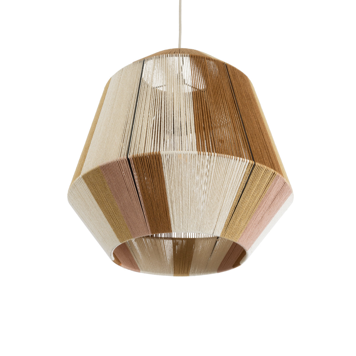 GloboStar® CORRALEJO 02187 Boho Φωτιστικό Οροφής Μονόφωτο 1 x E27 AC220-240V IP20 - Φ50 x Υ50cm - Μπεζ με Λευκό και Καφέ με Ροζ Λεπτό Νήμα Βαμβακερό Πλέγμα Καμπάνα - 5 Χρόνια Εγγύηση - ledmania.gr