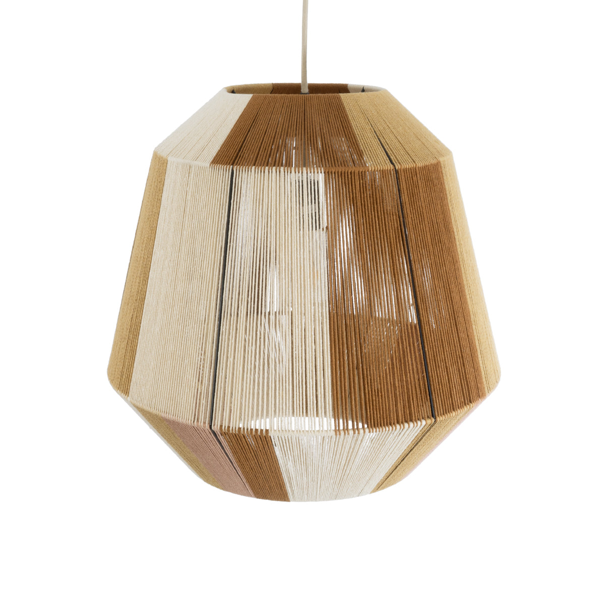GloboStar® CORRALEJO 02187 Boho Φωτιστικό Οροφής Μονόφωτο 1 x E27 AC220-240V IP20 - Φ50 x Υ50cm - Μπεζ με Λευκό και Καφέ με Ροζ Λεπτό Νήμα Βαμβακερό Πλέγμα Καμπάνα - 5 Χρόνια Εγγύηση - ledmania.gr