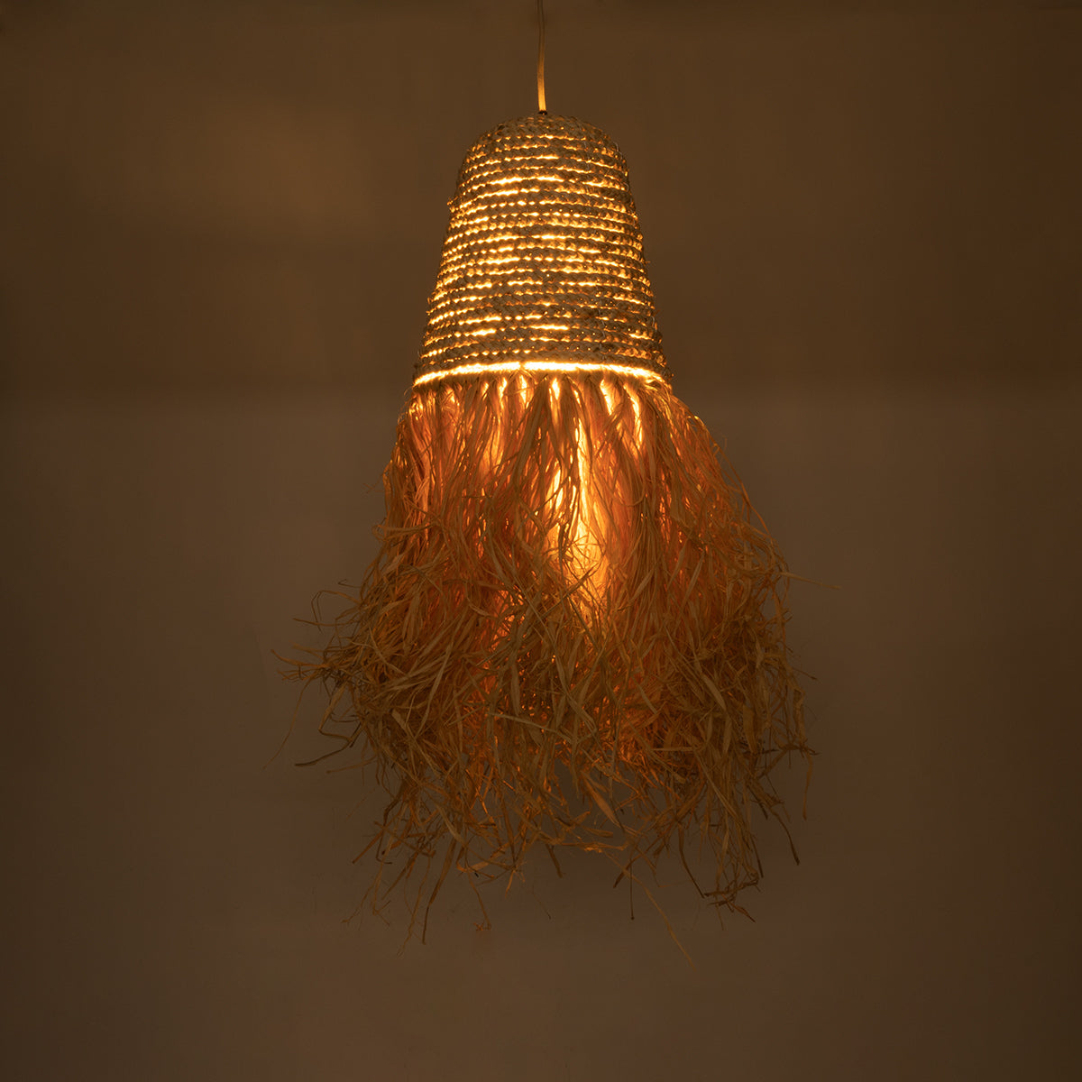 GloboStar® MARTINIQUE 02189 Boho Φωτιστικό Οροφής Μονόφωτο 1 x E27 AC220-240V IP20 - Φ34 x Υ70cm - Μπεζ Φυσική Ράφια Νήμα Πλέγμα Καμπάνα - 5 Χρόνια Εγγύηση - ledmania.gr