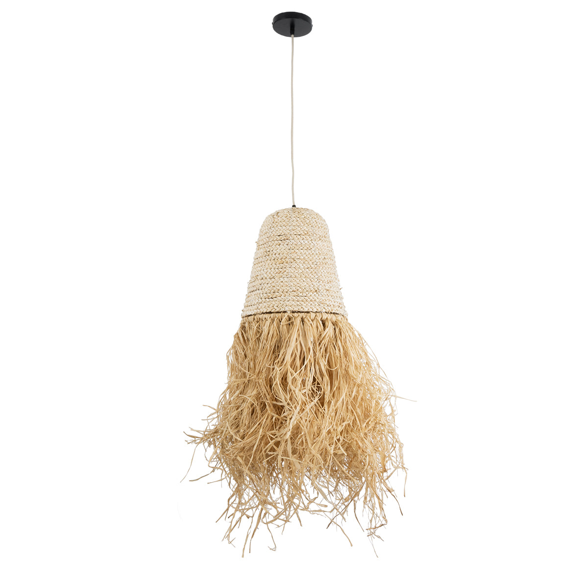 GloboStar® MARTINIQUE 02189 Boho Φωτιστικό Οροφής Μονόφωτο 1 x E27 AC220-240V IP20 - Φ34 x Υ70cm - Μπεζ Φυσική Ράφια Νήμα Πλέγμα Καμπάνα - 5 Χρόνια Εγγύηση - ledmania.gr