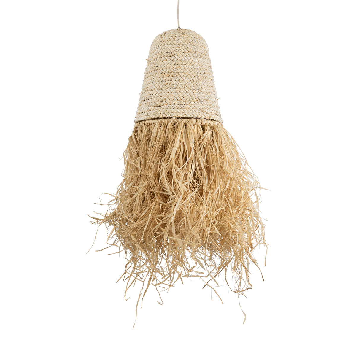 GloboStar® MARTINIQUE 02189 Boho Φωτιστικό Οροφής Μονόφωτο 1 x E27 AC220-240V IP20 - Φ34 x Υ70cm - Μπεζ Φυσική Ράφια Νήμα Πλέγμα Καμπάνα - 5 Χρόνια Εγγύηση - ledmania.gr