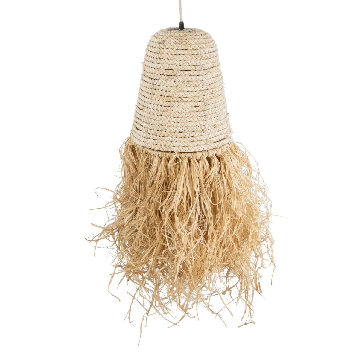 GloboStar® MARTINIQUE 02189 Boho Φωτιστικό Οροφής Μονόφωτο 1 x E27 AC220-240V IP20 - Φ34 x Υ70cm - Μπεζ Φυσική Ράφια Νήμα Πλέγμα Καμπάνα - 5 Χρόνια Εγγύηση - ledmania.gr