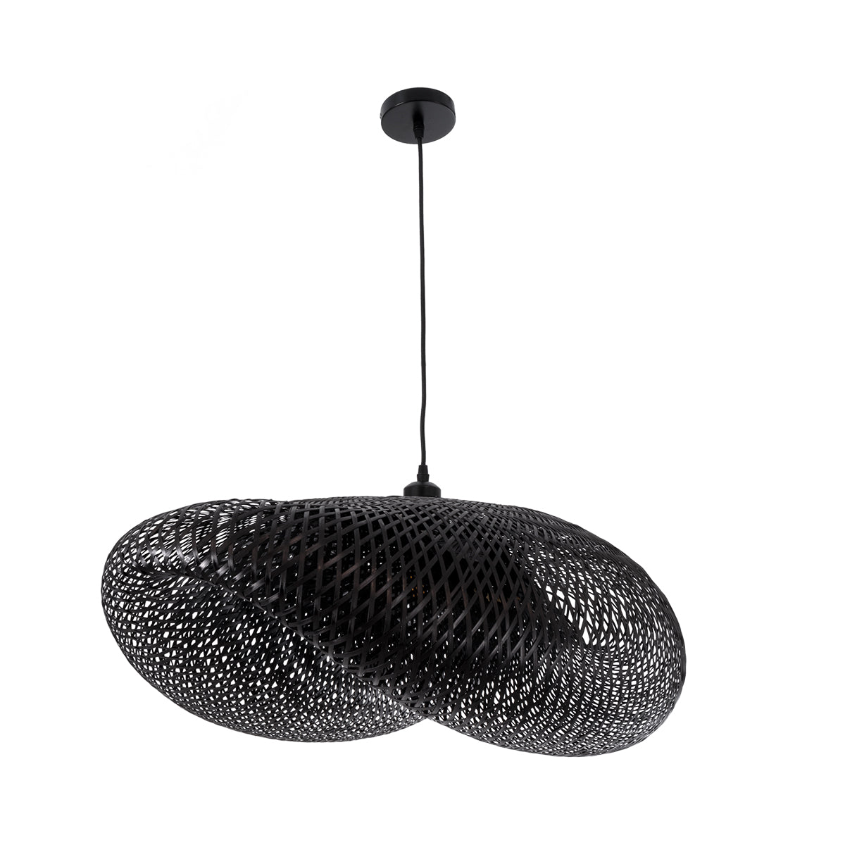 GloboStar® MEXICO 02202 Boho Κρεμαστό Φωτιστικό Οροφής Μονόφωτο 1 x E27 AC220-240V IP20 - Μ85 x Π50 x Υ30cm - Μαύρο Ξύλινο Μπαμπού Πλέγμα - 5 Χρόνια Εγγύηση - ledmania.gr