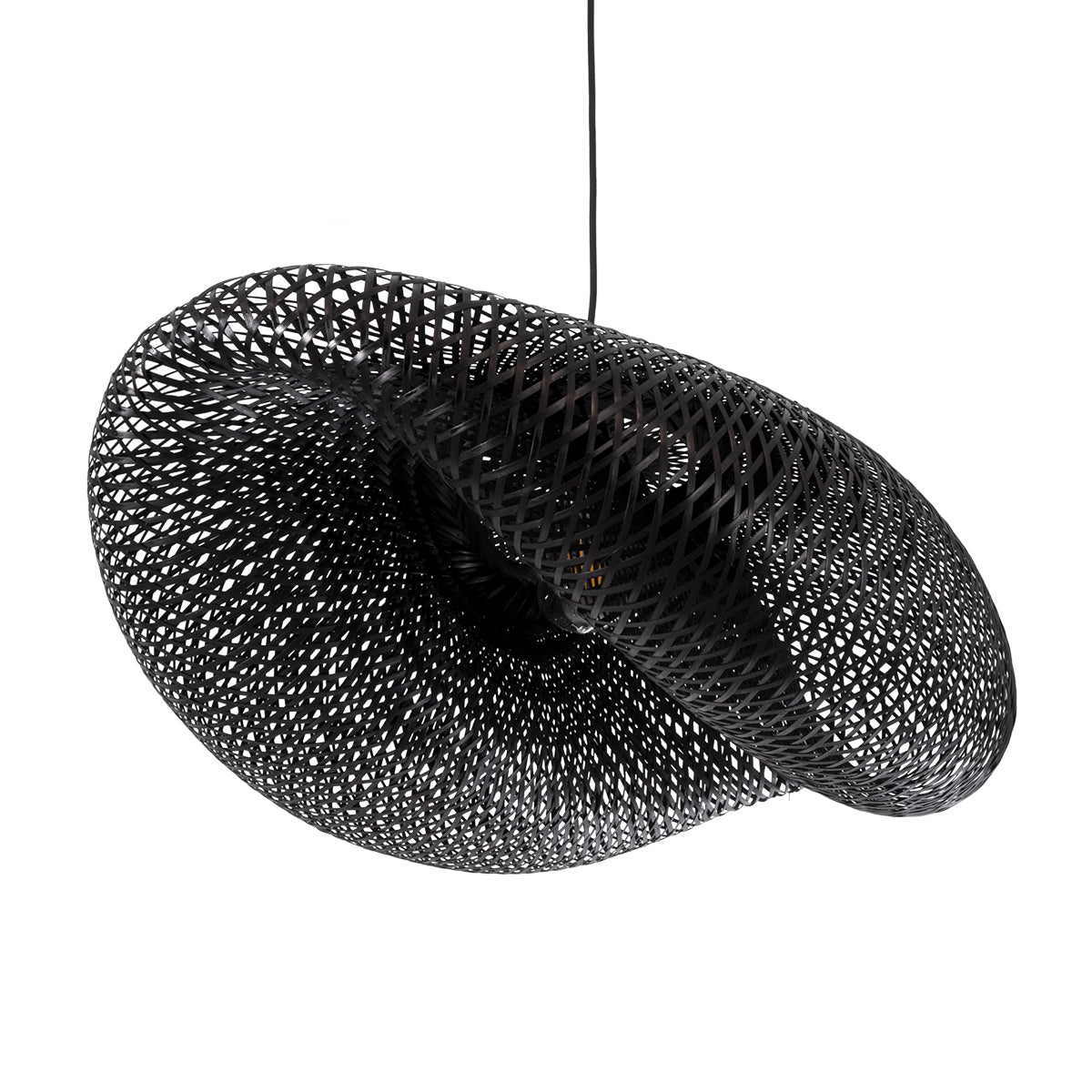 GloboStar® MEXICO 02202 Boho Κρεμαστό Φωτιστικό Οροφής Μονόφωτο 1 x E27 AC220-240V IP20 - Μ85 x Π50 x Υ30cm - Μαύρο Ξύλινο Μπαμπού Πλέγμα - 5 Χρόνια Εγγύηση - ledmania.gr