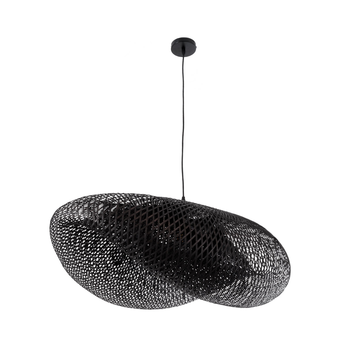 GloboStar® MEXICO 02203 Boho Κρεμαστό Φωτιστικό Οροφής Μονόφωτο 1 x E27 AC220-240V IP20 - Μ100 x Π62 x Υ33cm - Μαύρο Ξύλινο Μπαμπού Πλέγμα - 5 Χρόνια Εγγύηση - ledmania.gr