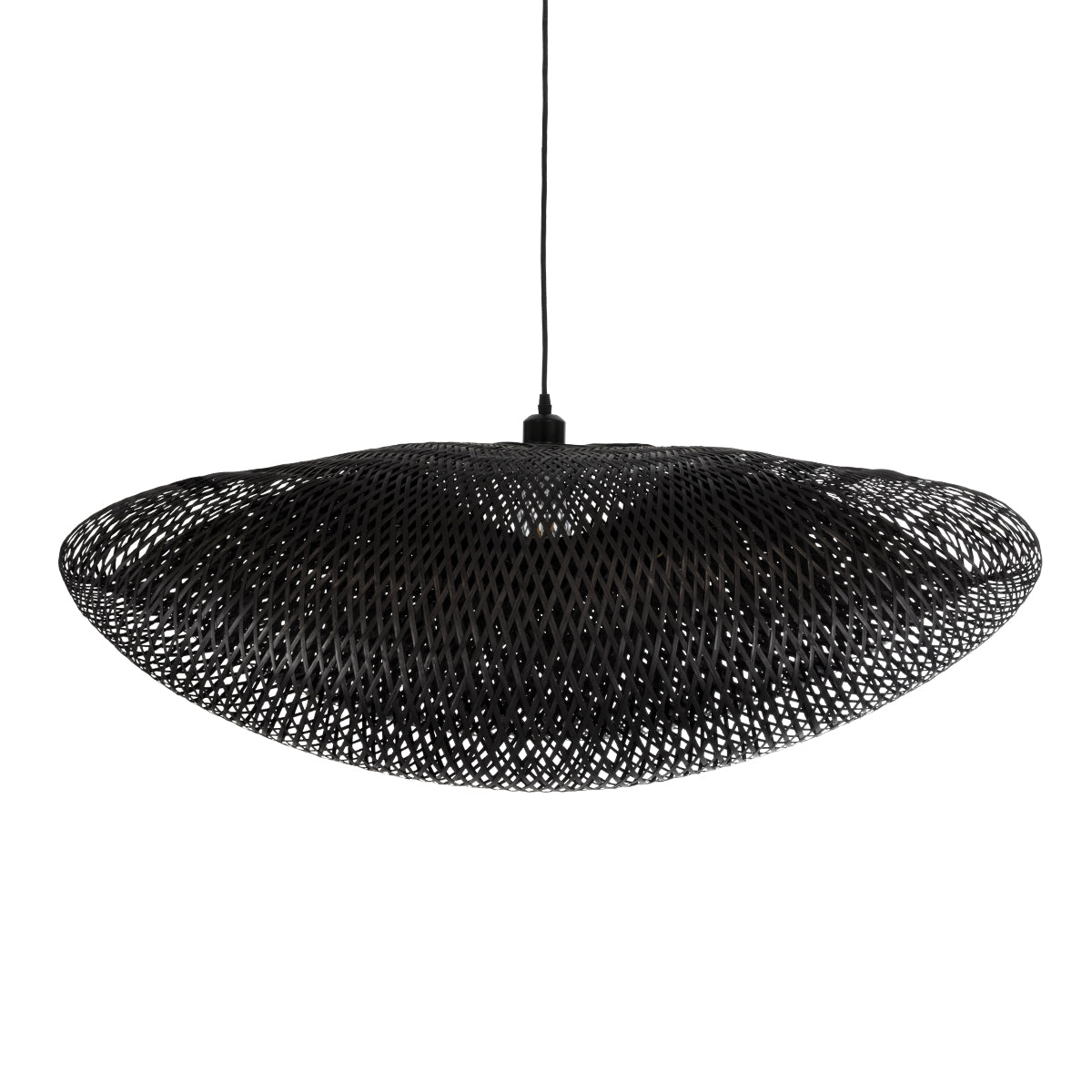 GloboStar® MEXICO 02203 Boho Κρεμαστό Φωτιστικό Οροφής Μονόφωτο 1 x E27 AC220-240V IP20 - Μ100 x Π62 x Υ33cm - Μαύρο Ξύλινο Μπαμπού Πλέγμα - 5 Χρόνια Εγγύηση - ledmania.gr