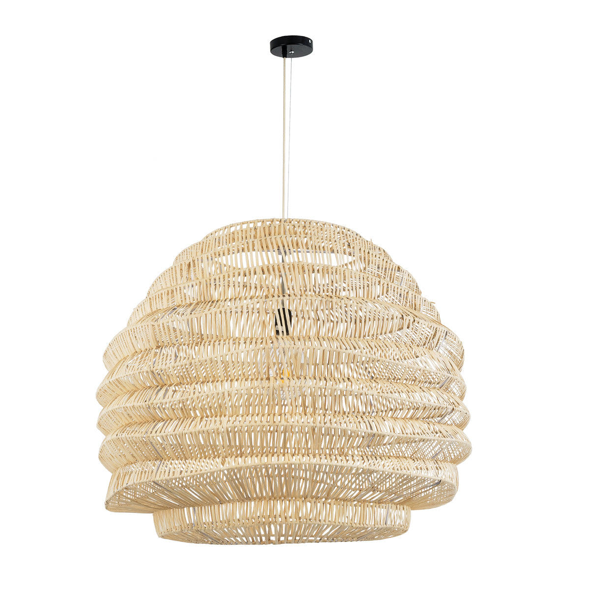 GloboStar® OREGON 02207 Boho Κρεμαστό Φωτιστικό Οροφής Μονόφωτο 1 x E27 AC220-240V IP20 - Φ80 x Υ65cm - Μπεζ Μπαμπού Πλέγμα - 5 Χρόνια Εγγύηση - ledmania.gr