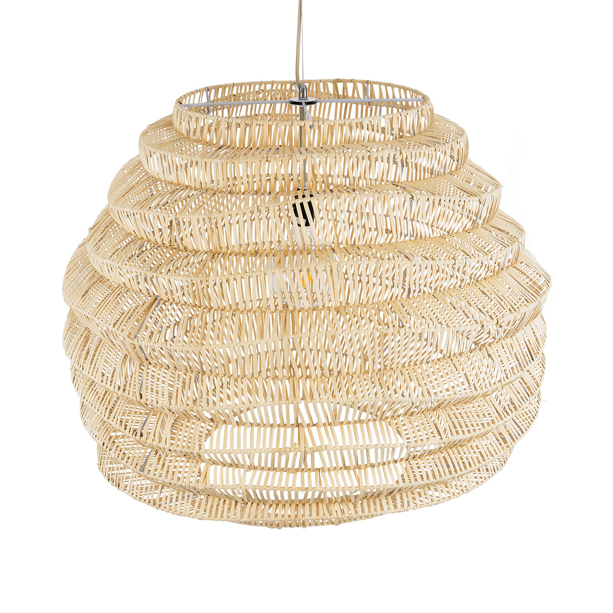 GloboStar® OREGON 02207 Boho Κρεμαστό Φωτιστικό Οροφής Μονόφωτο 1 x E27 AC220-240V IP20 - Φ80 x Υ65cm - Μπεζ Μπαμπού Πλέγμα - 5 Χρόνια Εγγύηση - ledmania.gr