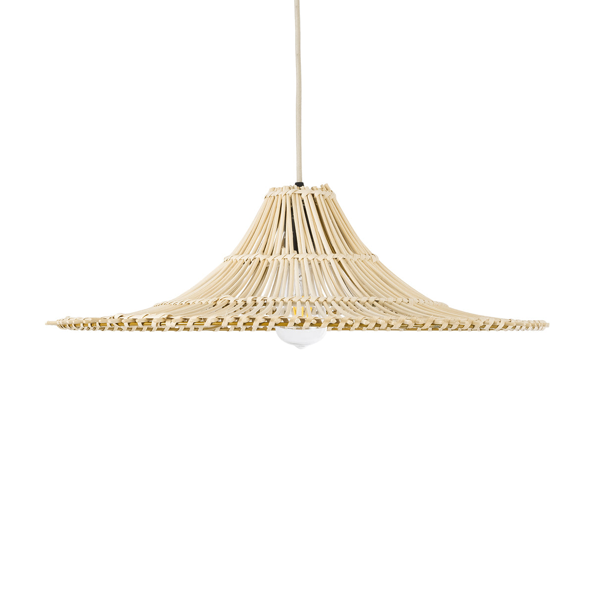 GloboStar® PALERMO 02208 Boho Κρεμαστό Φωτιστικό Οροφής Μονόφωτο 1 x E27 AC220-240V IP20 - Φ60 x Υ20cm - Μπεζ Ξύλινο Μπαμπού Πλέγμα - 5 Χρόνια Εγγύηση - ledmania.gr