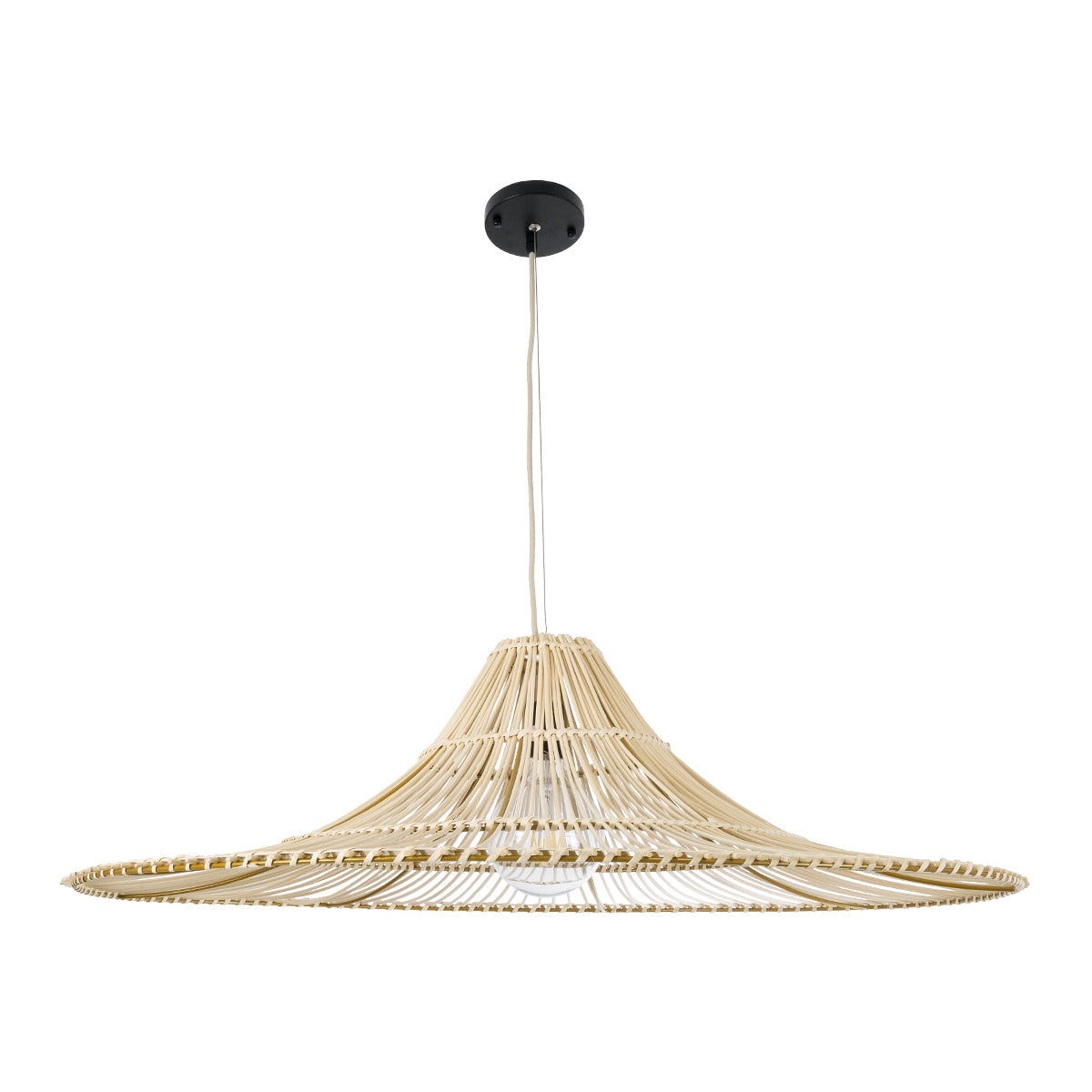 GloboStar® PALERMO 02209 Boho Κρεμαστό Φωτιστικό Οροφής Μονόφωτο 1 x E27 AC220-240V IP20 - Φ100 x Υ30cm - Μπεζ Ξύλινο Μπαμπού Πλέγμα - 5 Χρόνια Εγγύηση - ledmania.gr