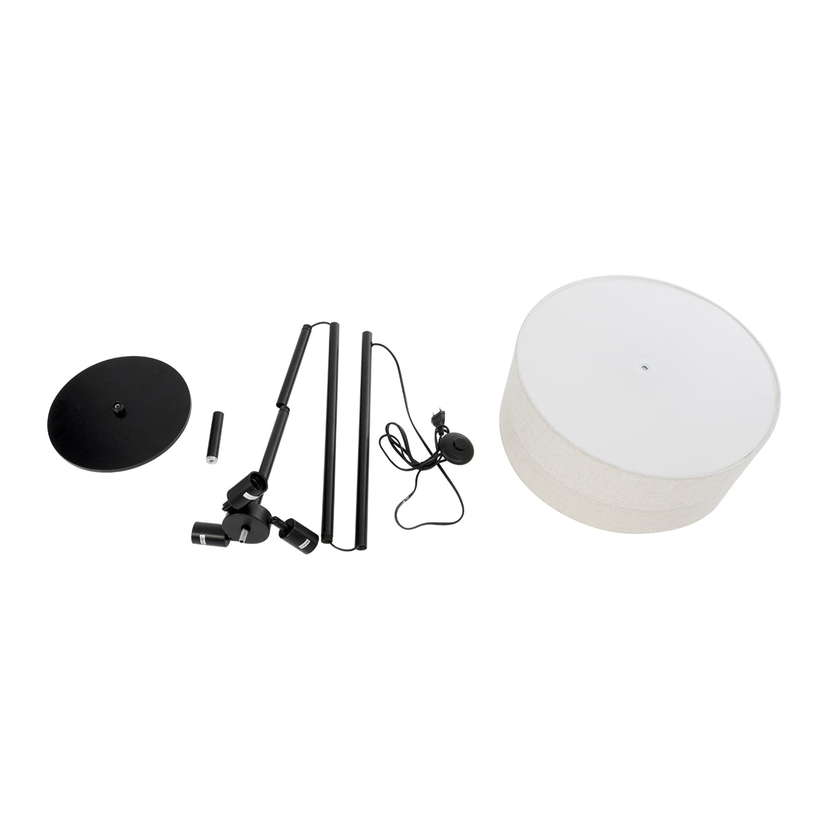 GloboStar® AYANNA 02228 Μοντέρνο Επιδαπέδιο Φωτιστικό Τρίφωτο 3 x E27 AC220-240V IP20 - Φ46 x Υ160cm - Μαύρο Μεταλλικό με Λευκό Μπεζ Καπέλο - 5 Χρόνια Εγγύηση - ledmania.gr