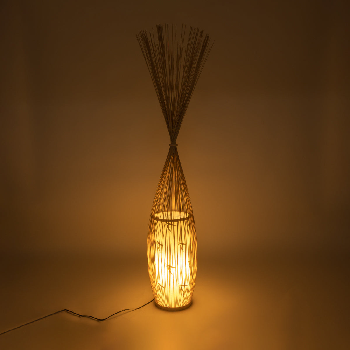 GloboStar® PORTONOVO S-02276 Boho Επιδαπέδιο Φωτιστικό Μονόφωτο 1 x E27 AC220-240V IP20 - Φ35 x Υ165cm - Μπεζ Ξύλινο Πλέγμα - 5 Χρόνια Εγγύηση - ledmania.gr