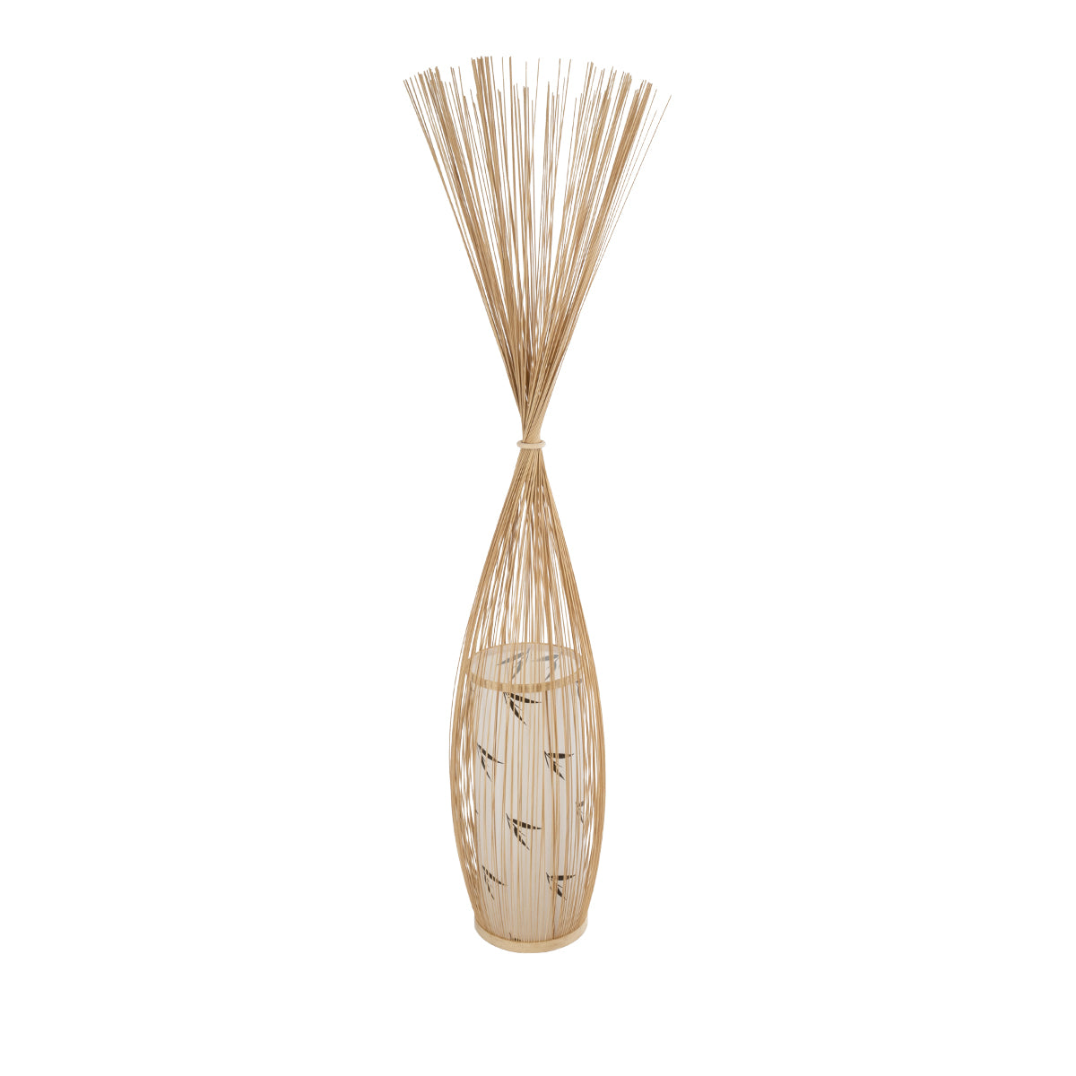 GloboStar® PORTONOVO S-02276 Boho Επιδαπέδιο Φωτιστικό Μονόφωτο 1 x E27 AC220-240V IP20 - Φ35 x Υ165cm - Μπεζ Ξύλινο Πλέγμα - 5 Χρόνια Εγγύηση - ledmania.gr