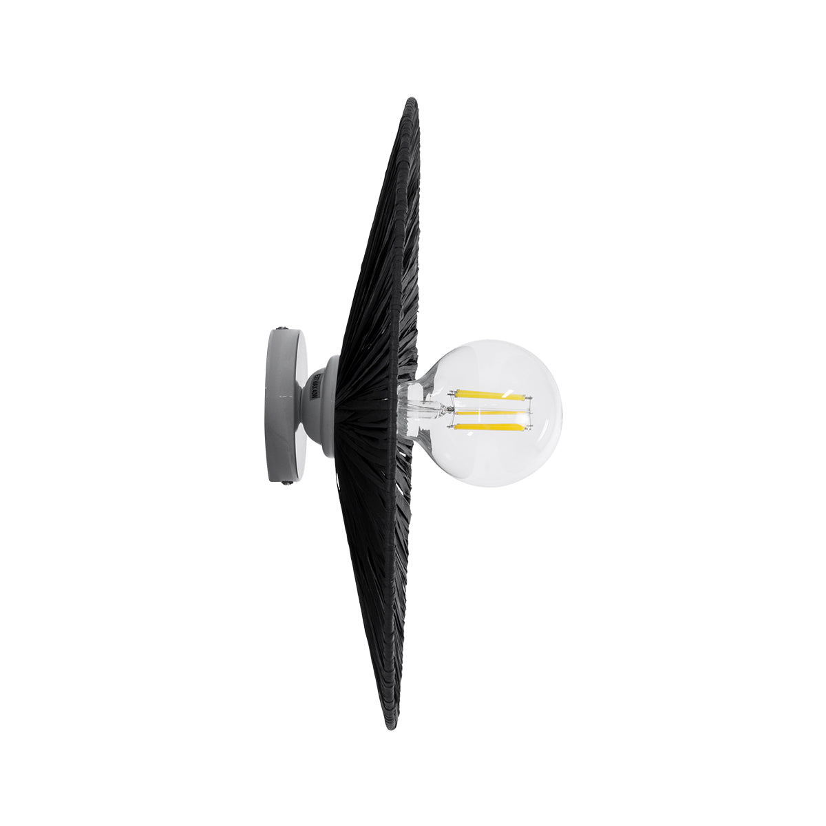 GloboStar® COLOMBO 02279 Boho Φωτιστικό Τοίχου - Απλίκα Μονόφωτο 1 x E27 AC 220-240V IP20 - Φ40 x Υ4.5cm - Μαύρη Φυσική Ράφια Άχυρο Πλέγμα - 5 Χρόνια Εγγύηση - ledmania.gr