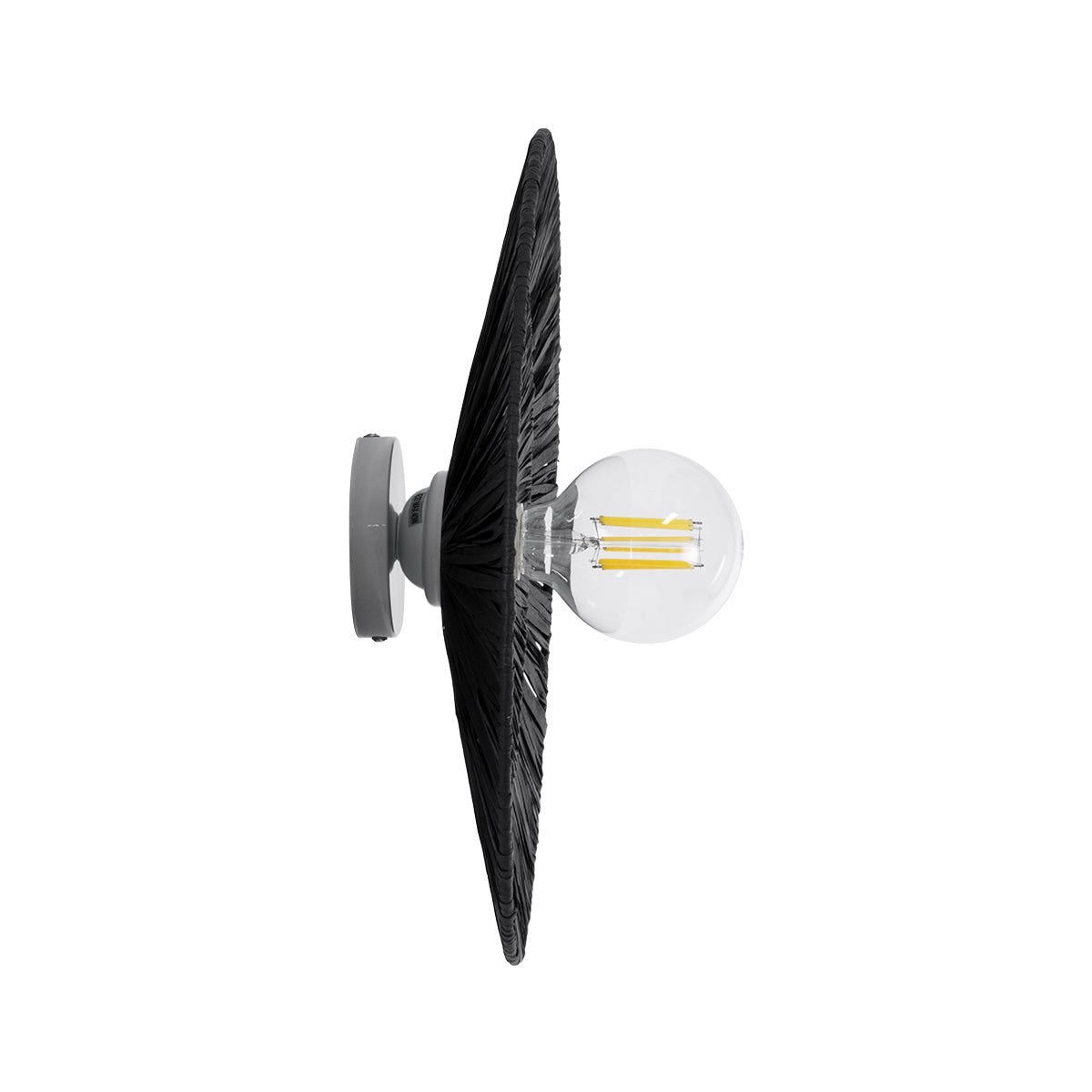 GloboStar® COLOMBO 02280 Boho Φωτιστικό Τοίχου - Απλίκα Μονόφωτο 1 x E27 AC 220-240V IP20 - Φ40 x Υ4.5cm - Μαύρη Φυσική Ράφια Άχυρο Πλέγμα - 5 Χρόνια Εγγύηση - ledmania.gr