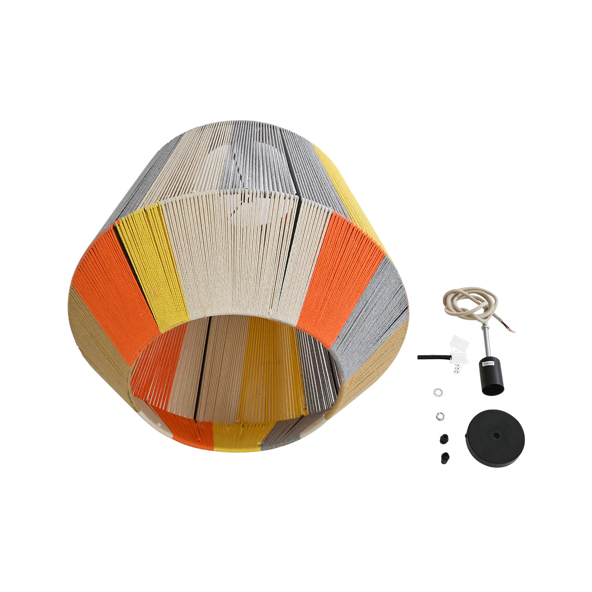 GloboStar® CORRALEJO 02289 Boho Φωτιστικό Οροφής Μονόφωτο 1 x E27 AC220-240V IP20 - Φ50 x Υ50cm - Μπεζ με Λευκό και Γρι με Πορτοκαλί Λεπτό Νήμα Βαμβακερό Πλέγμα Καμπάνα - 5 Χρόνια Εγγύηση - ledmania.gr