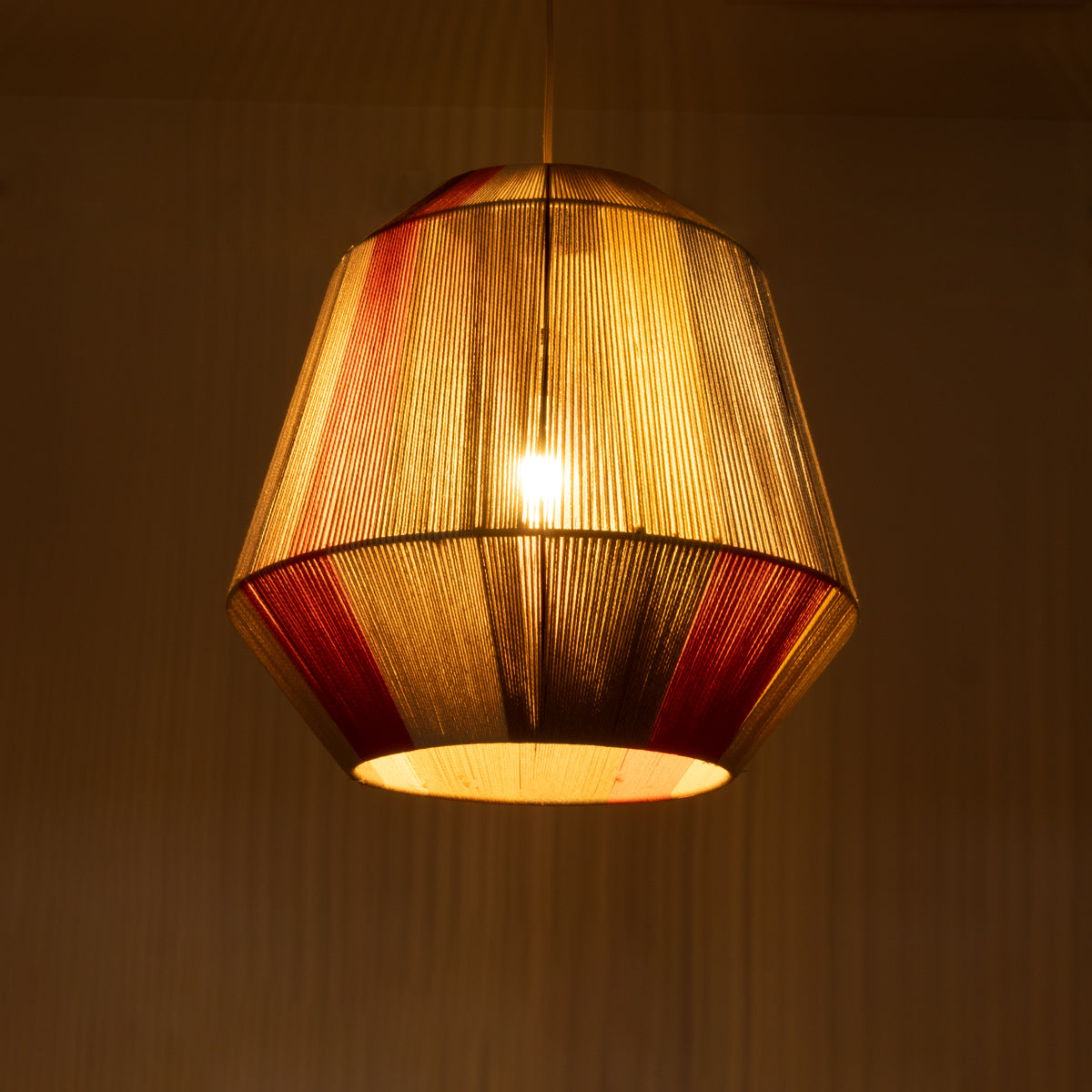 GloboStar® CORRALEJO 02289 Boho Φωτιστικό Οροφής Μονόφωτο 1 x E27 AC220-240V IP20 - Φ50 x Υ50cm - Μπεζ με Λευκό και Γρι με Πορτοκαλί Λεπτό Νήμα Βαμβακερό Πλέγμα Καμπάνα - 5 Χρόνια Εγγύηση - ledmania.gr
