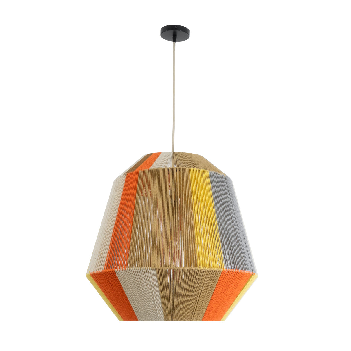 GloboStar® CORRALEJO 02289 Boho Φωτιστικό Οροφής Μονόφωτο 1 x E27 AC220-240V IP20 - Φ50 x Υ50cm - Μπεζ με Λευκό και Γρι με Πορτοκαλί Λεπτό Νήμα Βαμβακερό Πλέγμα Καμπάνα - 5 Χρόνια Εγγύηση - ledmania.gr