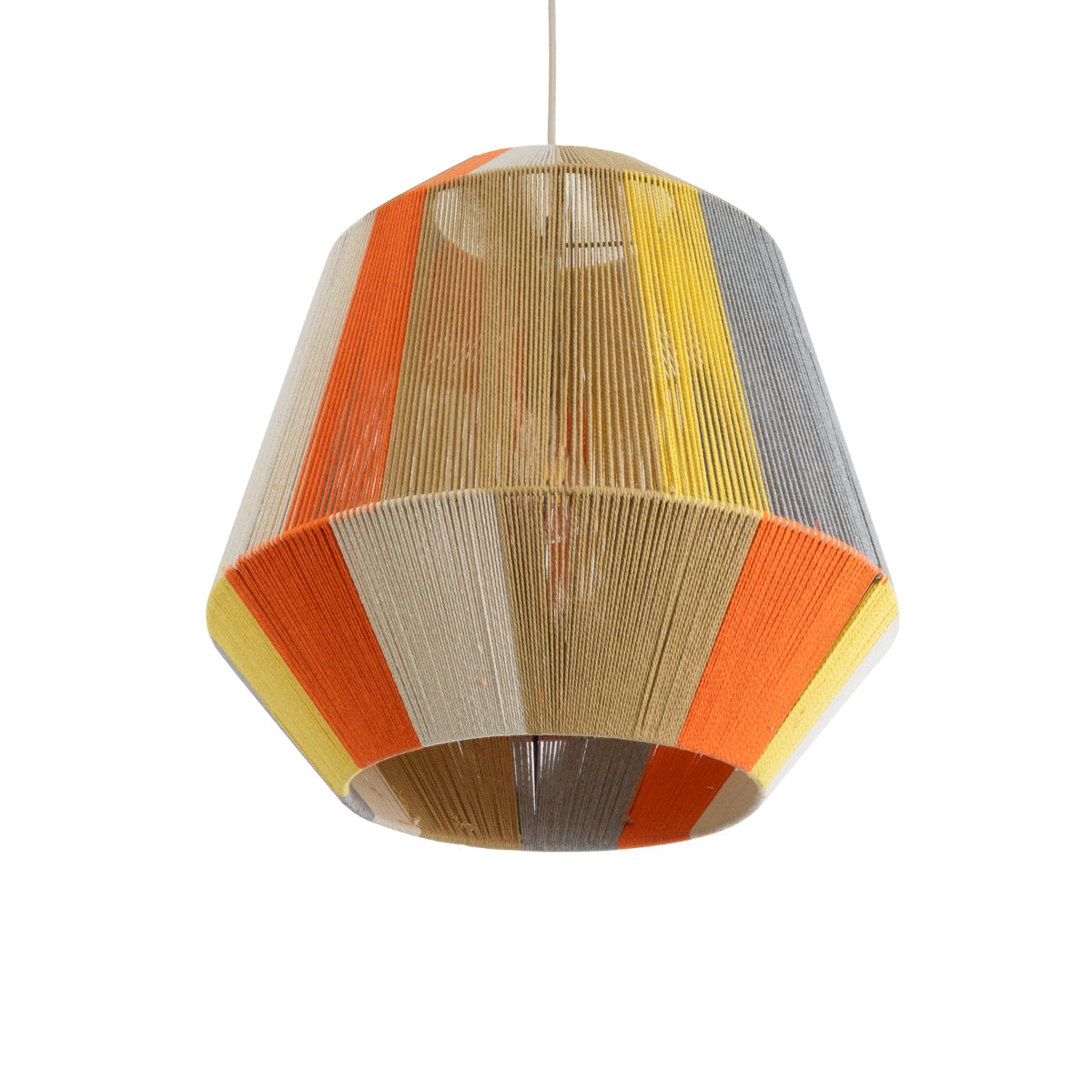 GloboStar® CORRALEJO 02289 Boho Φωτιστικό Οροφής Μονόφωτο 1 x E27 AC220-240V IP20 - Φ50 x Υ50cm - Μπεζ με Λευκό και Γρι με Πορτοκαλί Λεπτό Νήμα Βαμβακερό Πλέγμα Καμπάνα - 5 Χρόνια Εγγύηση - ledmania.gr