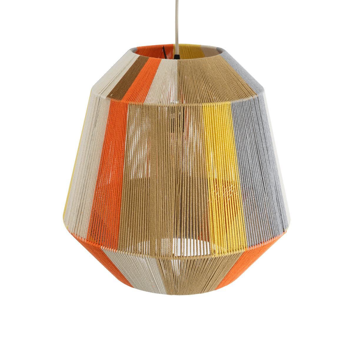 GloboStar® CORRALEJO 02289 Boho Φωτιστικό Οροφής Μονόφωτο 1 x E27 AC220-240V IP20 - Φ50 x Υ50cm - Μπεζ με Λευκό και Γρι με Πορτοκαλί Λεπτό Νήμα Βαμβακερό Πλέγμα Καμπάνα - 5 Χρόνια Εγγύηση - ledmania.gr