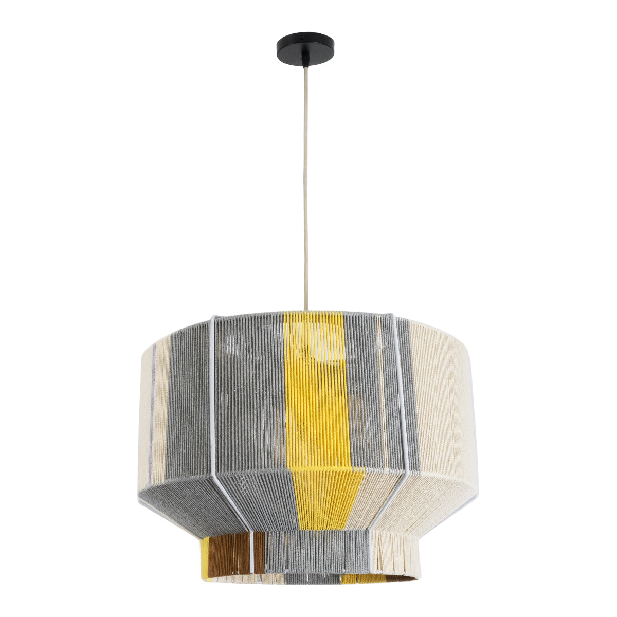 GloboStar® HABANA 02290 Boho Κρεμαστό Φωτιστικό Οροφής Μονόφωτο 1 x E27 AC220-240V IP20 - Φ50 x Υ35cm - Γρι με Κίτρινο και Μπεζ - Καφέ με Μωβ Λεπτομέρεια Λεπτό Νήμα Πλέγμα Βαμβακερό Καπέλο - 5 Χρόνια Εγγύηση - ledmania.gr