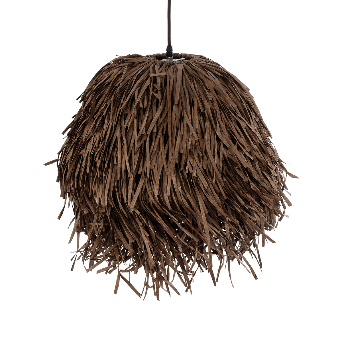 GloboStar® GUADELOUPE 02293 Boho Κρεμαστό Φωτιστικό Οροφής Μονόφωτο 1 x E27 AC220-240V IP20 - Φ40 x Υ35cm - Καφέ Φυσική Ράφια Νήμα Πλέγμα Καμπάνα - 5 Χρόνια Εγγύηση - ledmania.gr