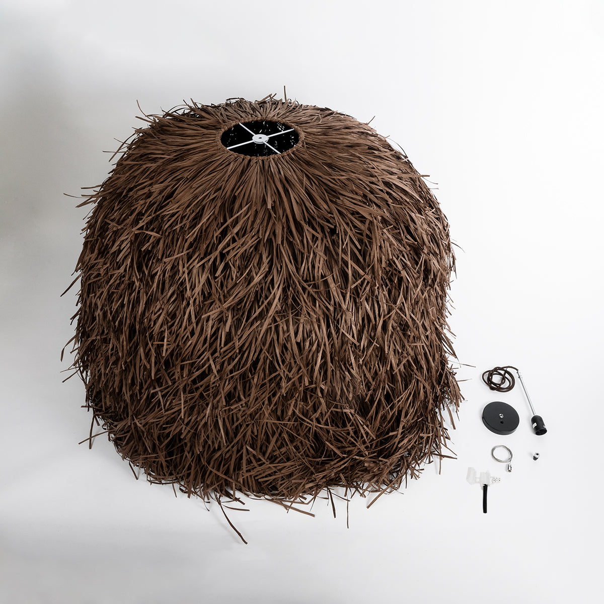 GloboStar® GUADELOUPE 02295 Boho Κρεμαστό Φωτιστικό Οροφής Μονόφωτο 1 x E27 AC220-240V IP20 - Φ120 x Υ100cm - Καφέ Σκούρο Φυσική Ράφια Νήμα Πλέγμα Καμπάνα - 5 Χρόνια Εγγύηση - ledmania.gr