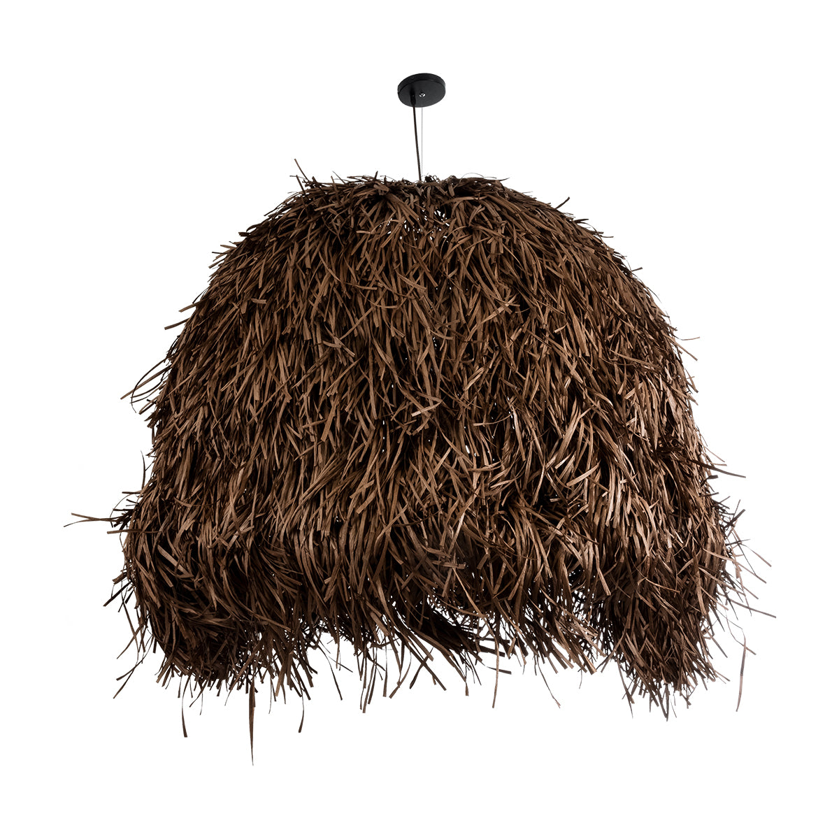 GloboStar® GUADELOUPE 02295 Boho Κρεμαστό Φωτιστικό Οροφής Μονόφωτο 1 x E27 AC220-240V IP20 - Φ120 x Υ100cm - Καφέ Σκούρο Φυσική Ράφια Νήμα Πλέγμα Καμπάνα - 5 Χρόνια Εγγύηση - ledmania.gr