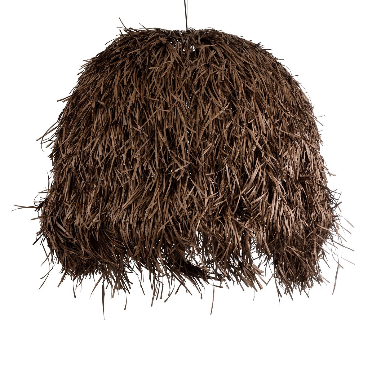 GloboStar® GUADELOUPE 02295 Boho Κρεμαστό Φωτιστικό Οροφής Μονόφωτο 1 x E27 AC220-240V IP20 - Φ120 x Υ100cm - Καφέ Σκούρο Φυσική Ράφια Νήμα Πλέγμα Καμπάνα - 5 Χρόνια Εγγύηση - ledmania.gr