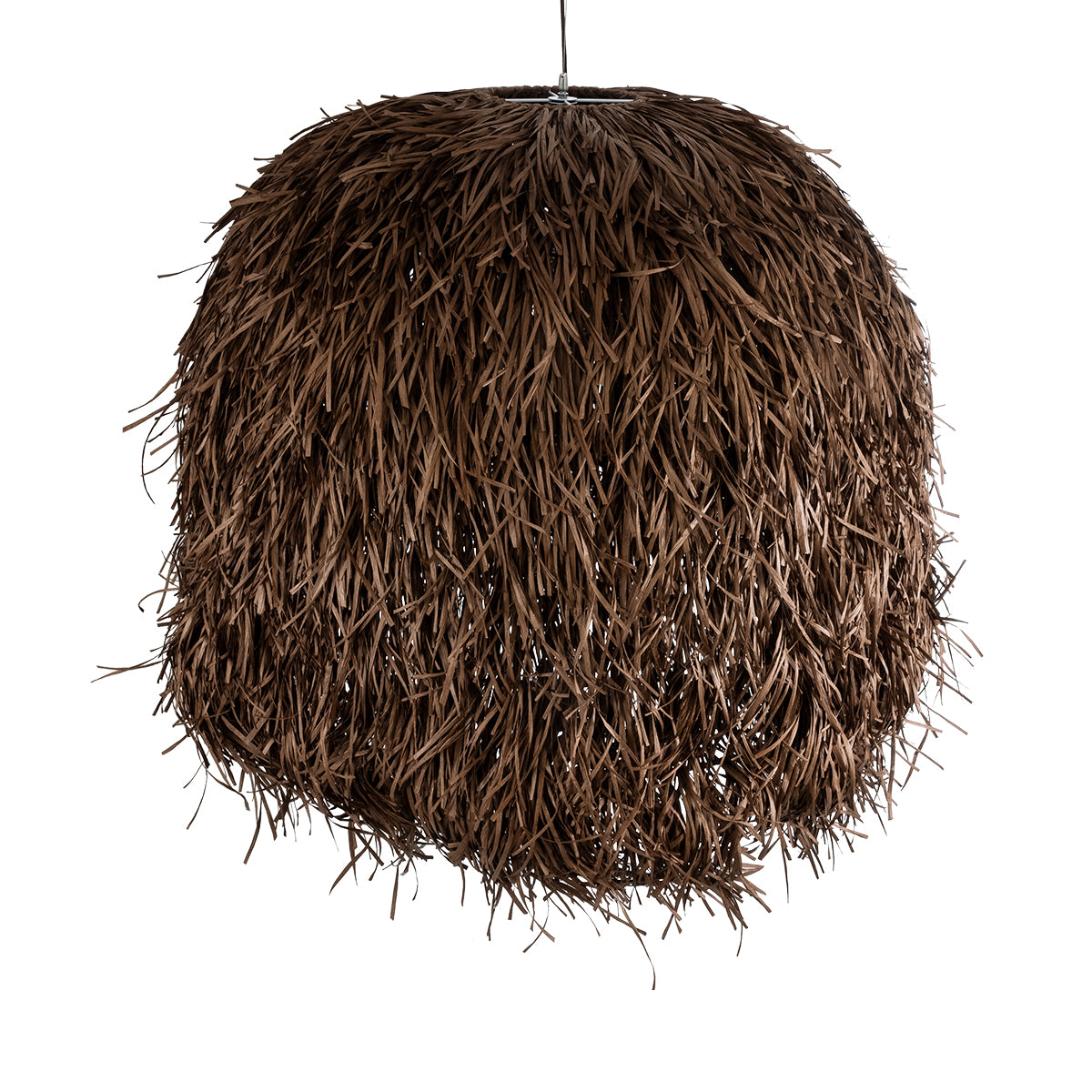 GloboStar® GUADELOUPE 02295 Boho Κρεμαστό Φωτιστικό Οροφής Μονόφωτο 1 x E27 AC220-240V IP20 - Φ120 x Υ100cm - Καφέ Σκούρο Φυσική Ράφια Νήμα Πλέγμα Καμπάνα - 5 Χρόνια Εγγύηση - ledmania.gr