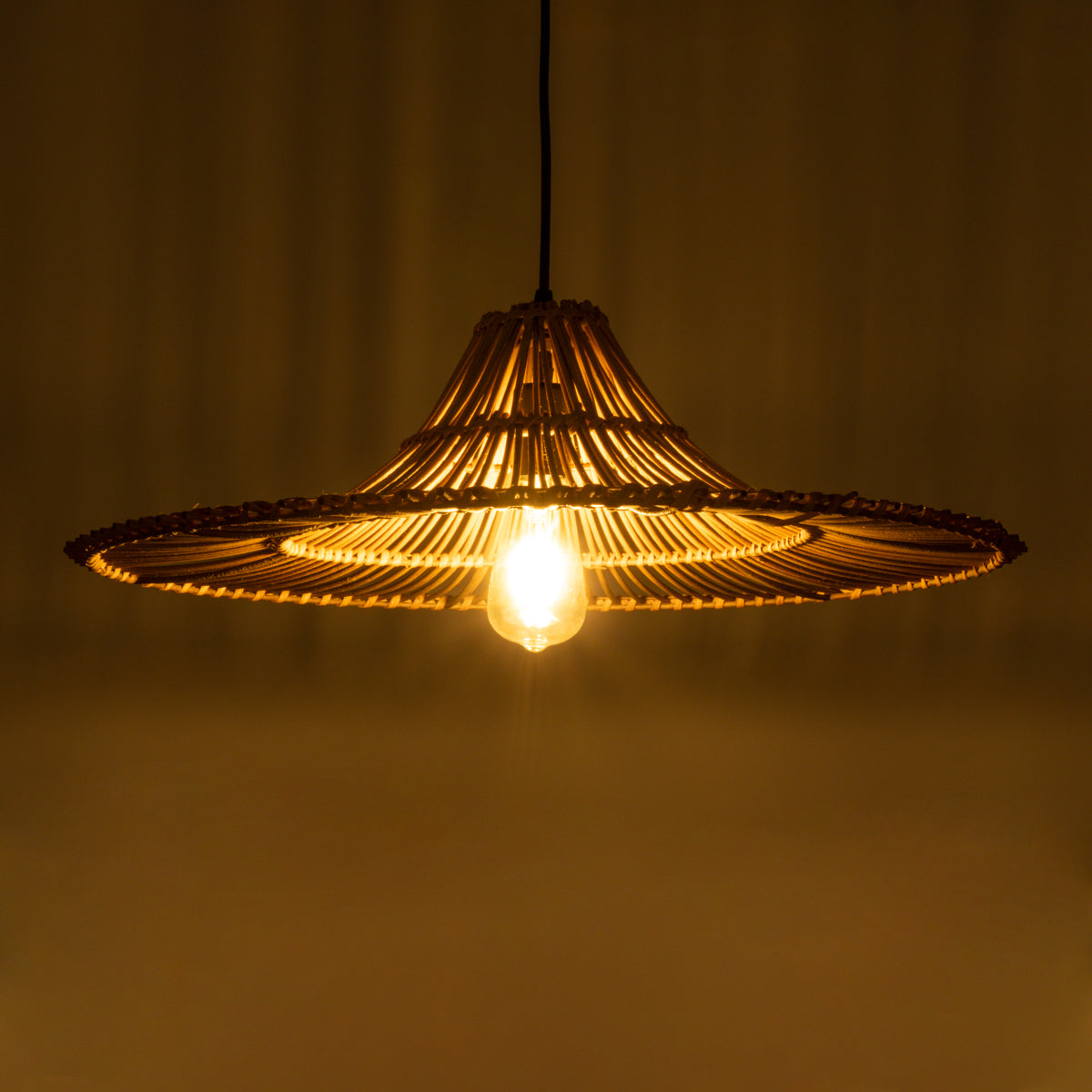 GloboStar® PALERMO 02310 Boho Κρεμαστό Φωτιστικό Οροφής Μονόφωτο 1 x E27 AC220-240V IP20 - Φ60 x Υ18cm - Μπεζ Καφέ Ξύλινο Μπαμπού Πλέγμα - 5 Χρόνια Εγγύηση - ledmania.gr