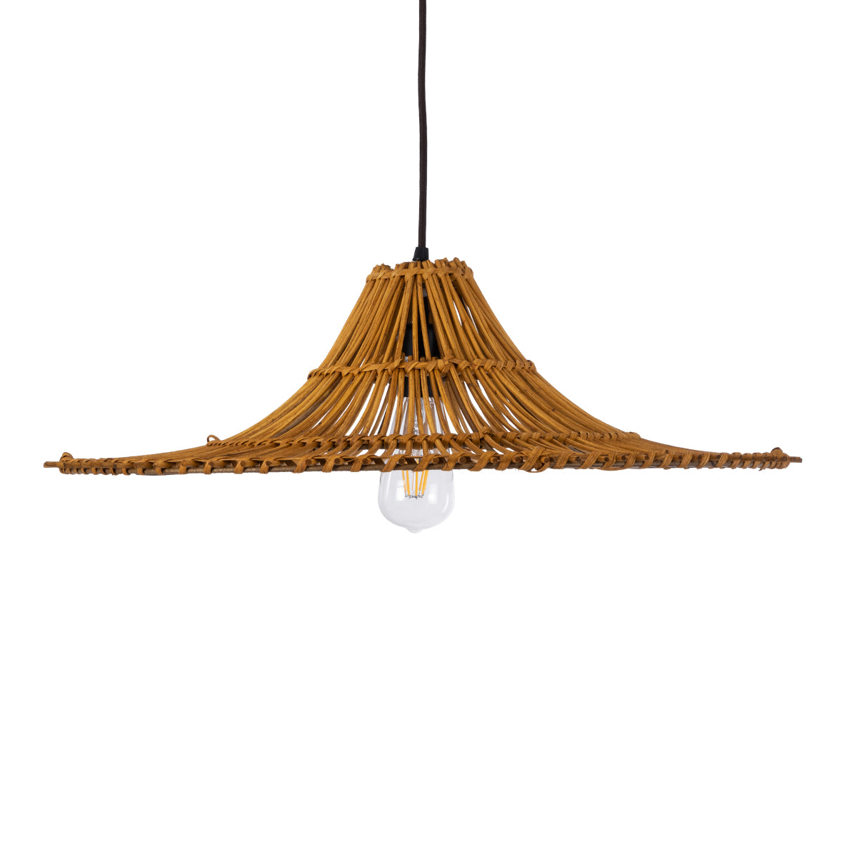 GloboStar® PALERMO 02310 Boho Κρεμαστό Φωτιστικό Οροφής Μονόφωτο 1 x E27 AC220-240V IP20 - Φ60 x Υ18cm - Μπεζ Καφέ Ξύλινο Μπαμπού Πλέγμα - 5 Χρόνια Εγγύηση - ledmania.gr