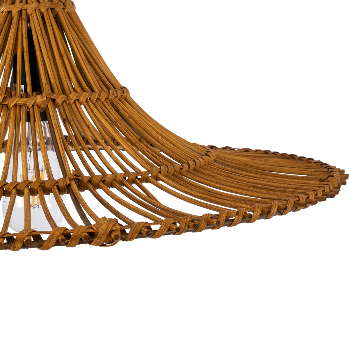 GloboStar® PALERMO 02310 Boho Κρεμαστό Φωτιστικό Οροφής Μονόφωτο 1 x E27 AC220-240V IP20 - Φ60 x Υ18cm - Μπεζ Καφέ Ξύλινο Μπαμπού Πλέγμα - 5 Χρόνια Εγγύηση - ledmania.gr