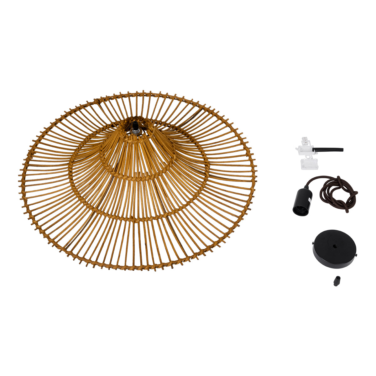 GloboStar® PALERMO 02310 Boho Κρεμαστό Φωτιστικό Οροφής Μονόφωτο 1 x E27 AC220-240V IP20 - Φ60 x Υ18cm - Μπεζ Καφέ Ξύλινο Μπαμπού Πλέγμα - 5 Χρόνια Εγγύηση - ledmania.gr