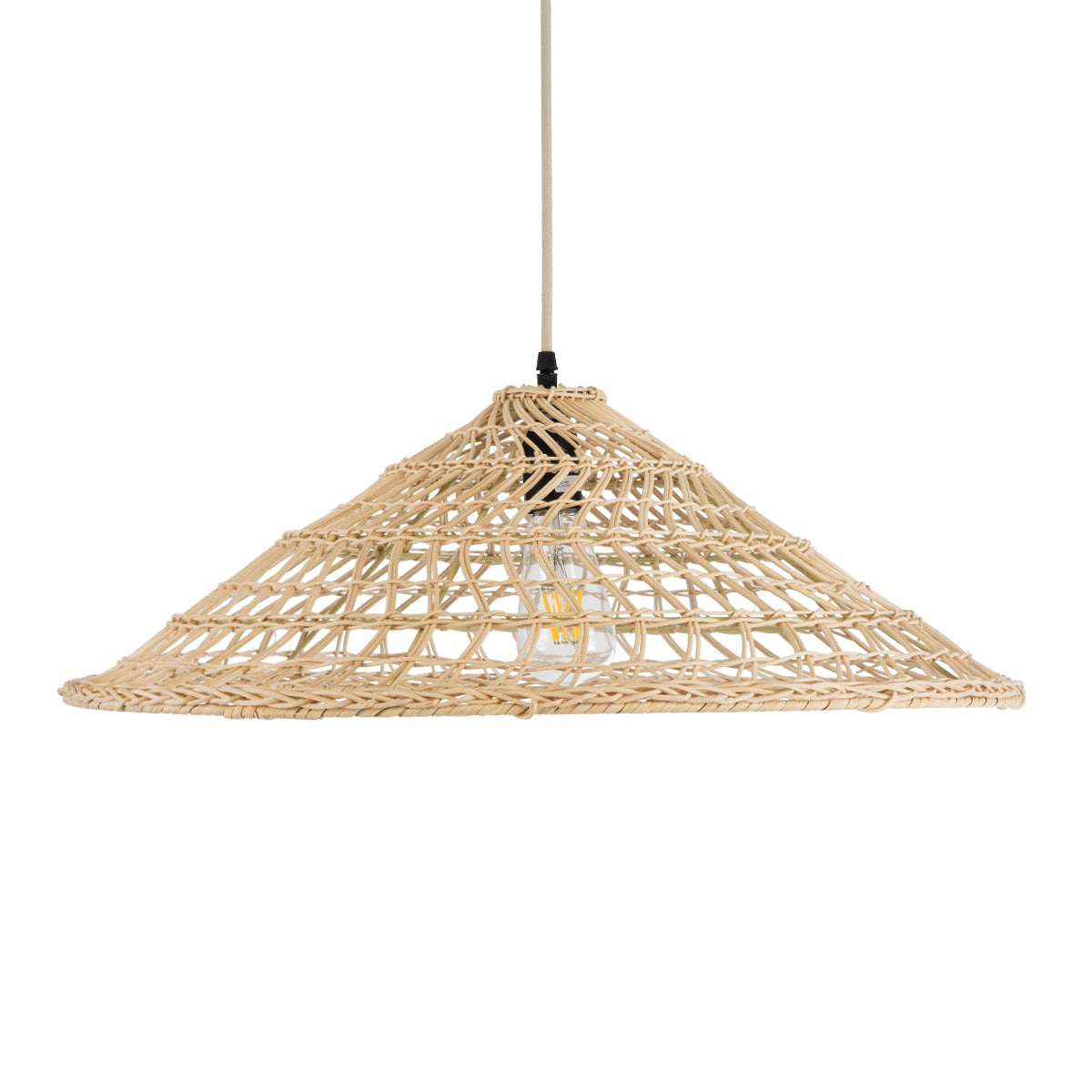 GloboStar® KAIA 02346 Boho Κρεμαστό Φωτιστικό Οροφής Μονόφωτο 1 x E27 AC220-240V IP20 - Φ60 x Υ20cm - Μπεζ Ξύλινο Μπαμπού Πλέγμα Καμπάνα - 5 Χρόνια Εγγύηση - ledmania.gr