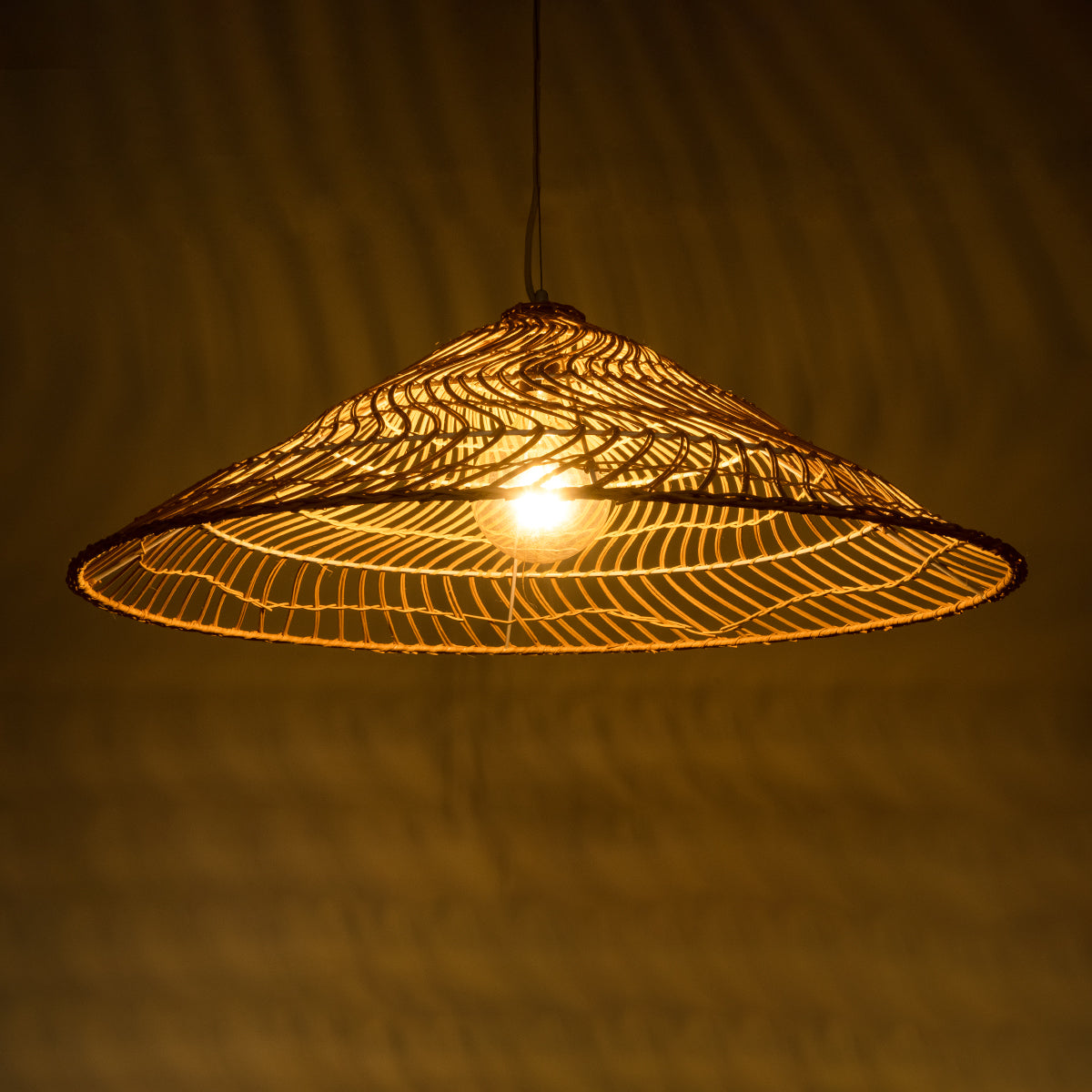 GloboStar® KAIA 02347 Boho Κρεμαστό Φωτιστικό Οροφής Μονόφωτο 1 x E27 AC220-240V IP20 - Φ80 x Υ26cm - Μπεζ Ξύλινο Μπαμπού Πλέγμα Καμπάνα - 5 Χρόνια Εγγύηση - ledmania.gr