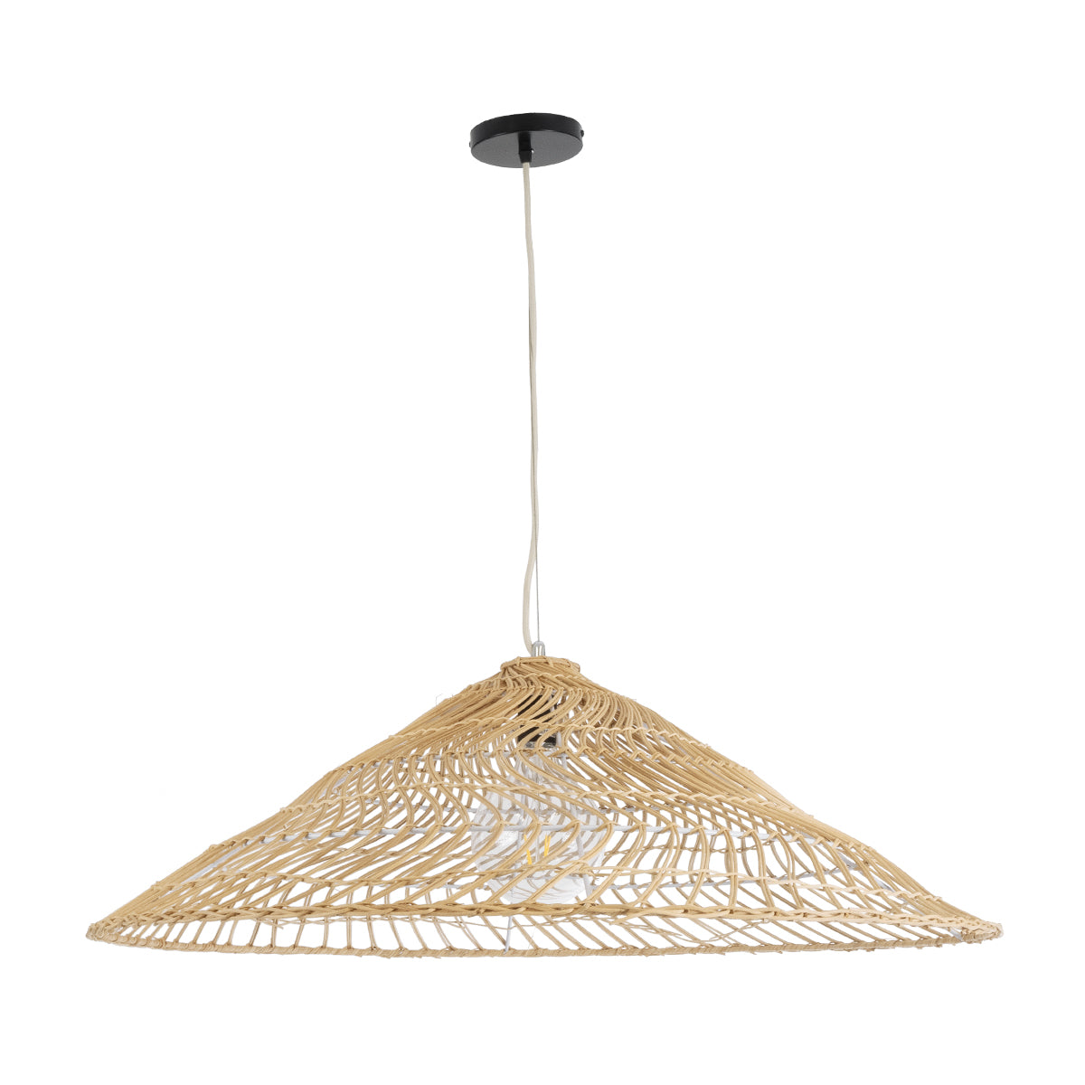 GloboStar® KAIA 02347 Boho Κρεμαστό Φωτιστικό Οροφής Μονόφωτο 1 x E27 AC220-240V IP20 - Φ80 x Υ26cm - Μπεζ Ξύλινο Μπαμπού Πλέγμα Καμπάνα - 5 Χρόνια Εγγύηση - ledmania.gr