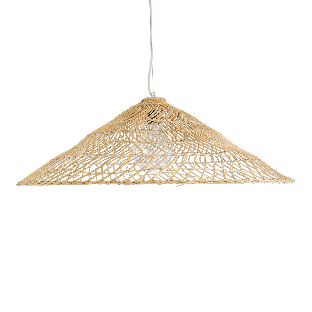 GloboStar® KAIA 02347 Boho Κρεμαστό Φωτιστικό Οροφής Μονόφωτο 1 x E27 AC220-240V IP20 - Φ80 x Υ26cm - Μπεζ Ξύλινο Μπαμπού Πλέγμα Καμπάνα - 5 Χρόνια Εγγύηση - ledmania.gr