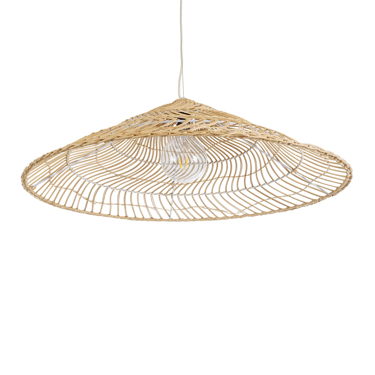GloboStar® KAIA 02347 Boho Κρεμαστό Φωτιστικό Οροφής Μονόφωτο 1 x E27 AC220-240V IP20 - Φ80 x Υ26cm - Μπεζ Ξύλινο Μπαμπού Πλέγμα Καμπάνα - 5 Χρόνια Εγγύηση - ledmania.gr