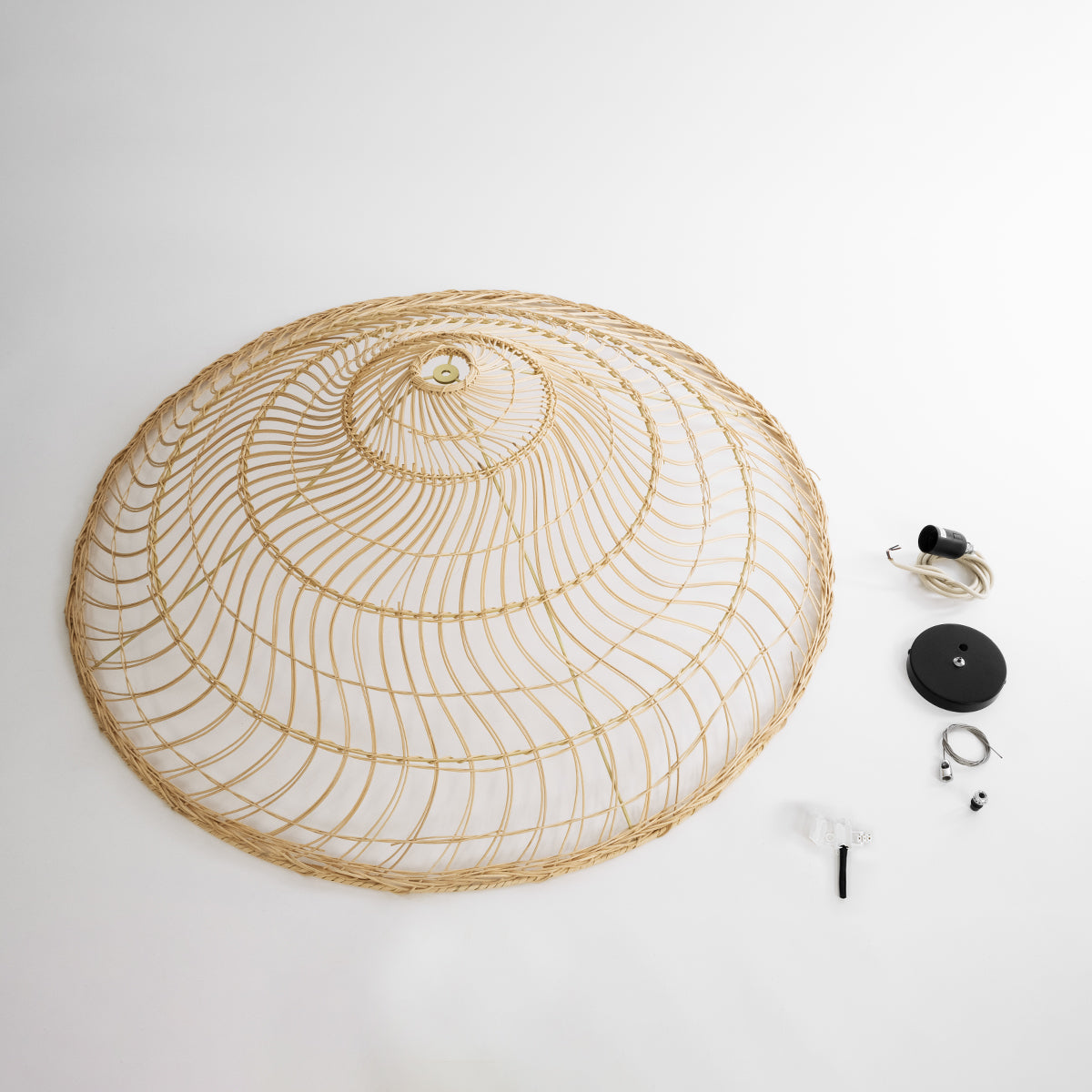 GloboStar® KAIA 02348 Boho Κρεμαστό Φωτιστικό Οροφής Μονόφωτο 1 x E27 AC220-240V IP20 - Φ100 x Υ30cm - Μπεζ Ξύλινο Μπαμπού Πλέγμα Καμπάνα - 5 Χρόνια Εγγύηση - ledmania.gr