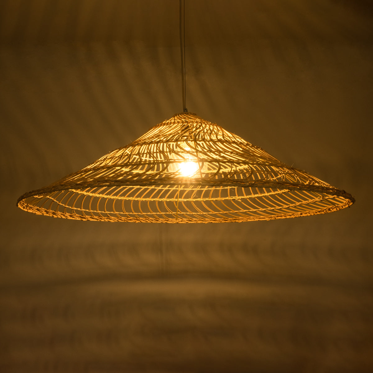 GloboStar® KAIA 02348 Boho Κρεμαστό Φωτιστικό Οροφής Μονόφωτο 1 x E27 AC220-240V IP20 - Φ100 x Υ30cm - Μπεζ Ξύλινο Μπαμπού Πλέγμα Καμπάνα - 5 Χρόνια Εγγύηση - ledmania.gr