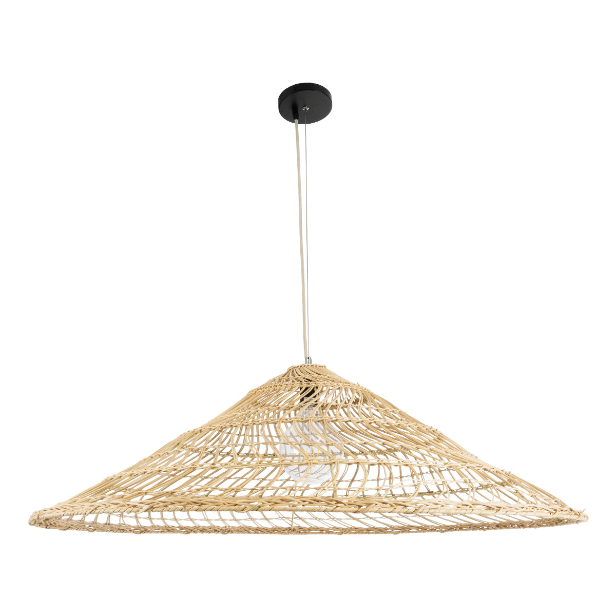 GloboStar® KAIA 02348 Boho Κρεμαστό Φωτιστικό Οροφής Μονόφωτο 1 x E27 AC220-240V IP20 - Φ100 x Υ30cm - Μπεζ Ξύλινο Μπαμπού Πλέγμα Καμπάνα - 5 Χρόνια Εγγύηση - ledmania.gr